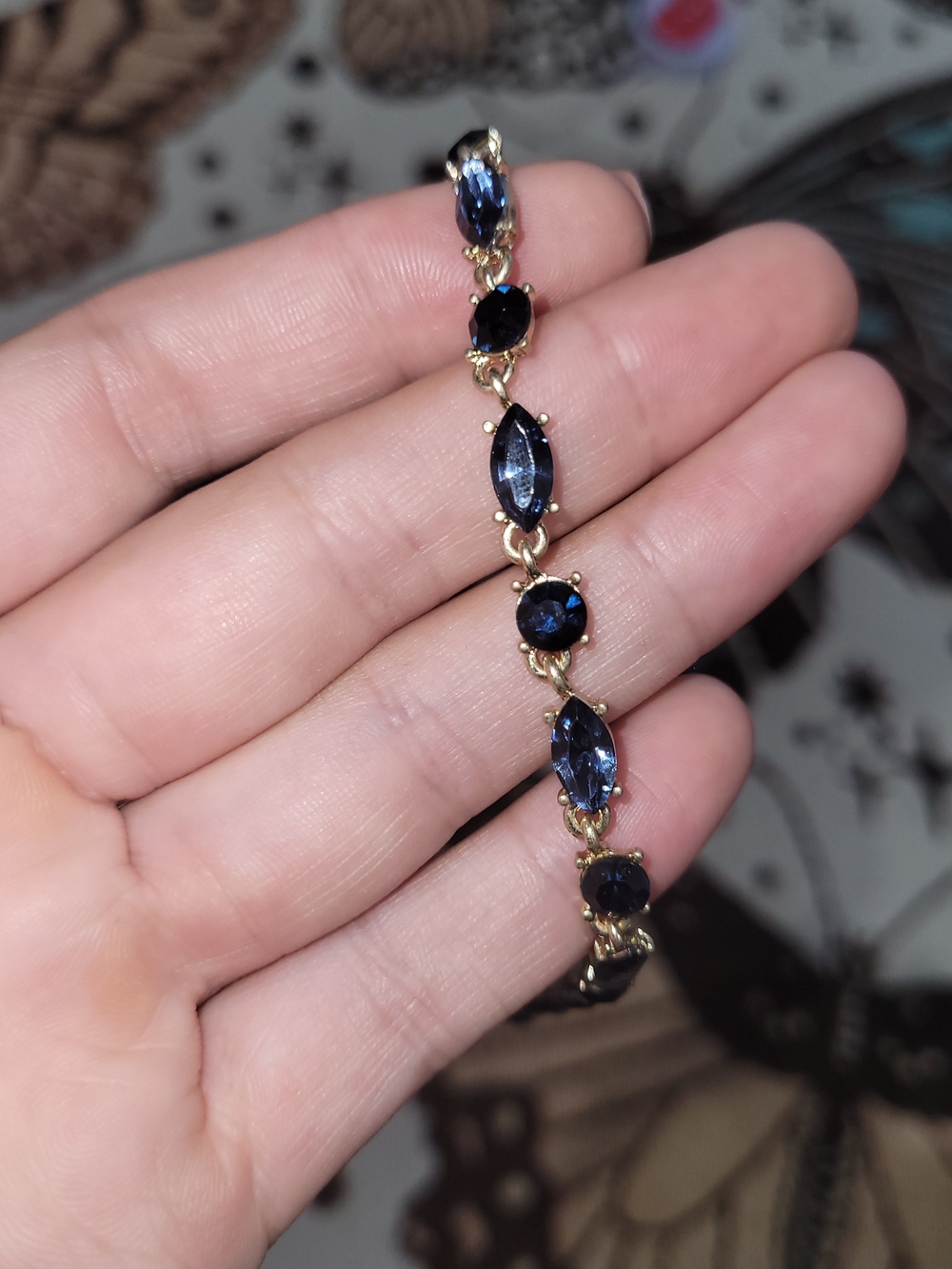 Gold Choker W/Deep Blue Rhinestones